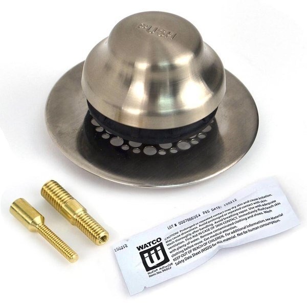 Univ. NuFit Foot Act. Bath Stopper w-Grid Strain and 2-P, Adapters - Silicone, Brushed Nickel, Watco, Mfr#: 48750-FA-BN-G-2P